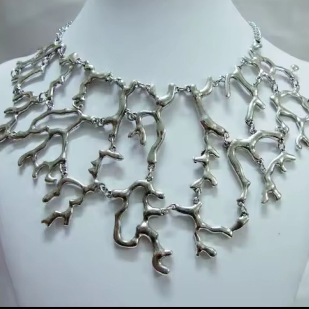 Silver coral necklace beach summer statement | NWOT